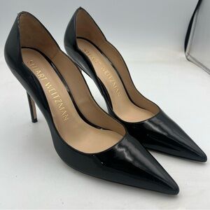 STUART WEITZMAN 100 Scalloped Black Patent-Leather Pumps Women’s Size9 Spain NEW